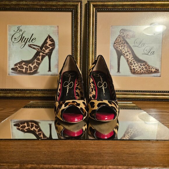 đ„ Jessica Simpson Ginger2 Leopard Peep-Toe Stiletto Heels â Size 6M - Picture 3 of 10